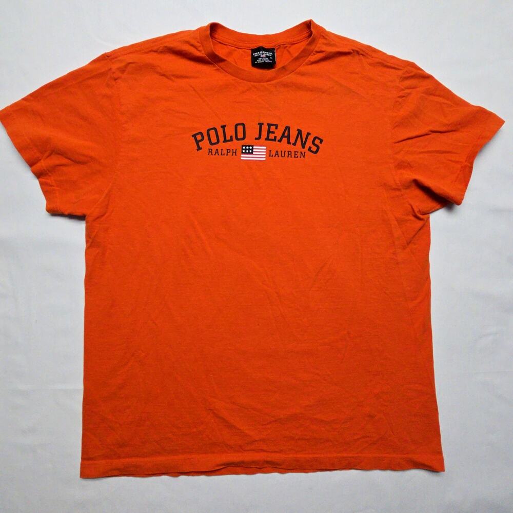 Polo Jeans Ralph Lauren Orange Graphic Tee Mens XL Cotton Casual Shirt Y2K
